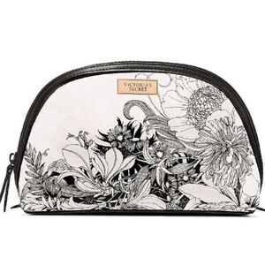 VS Clear Botanical Monochrome Floral Cosmetic Bag Black Victoria's Secret NWT